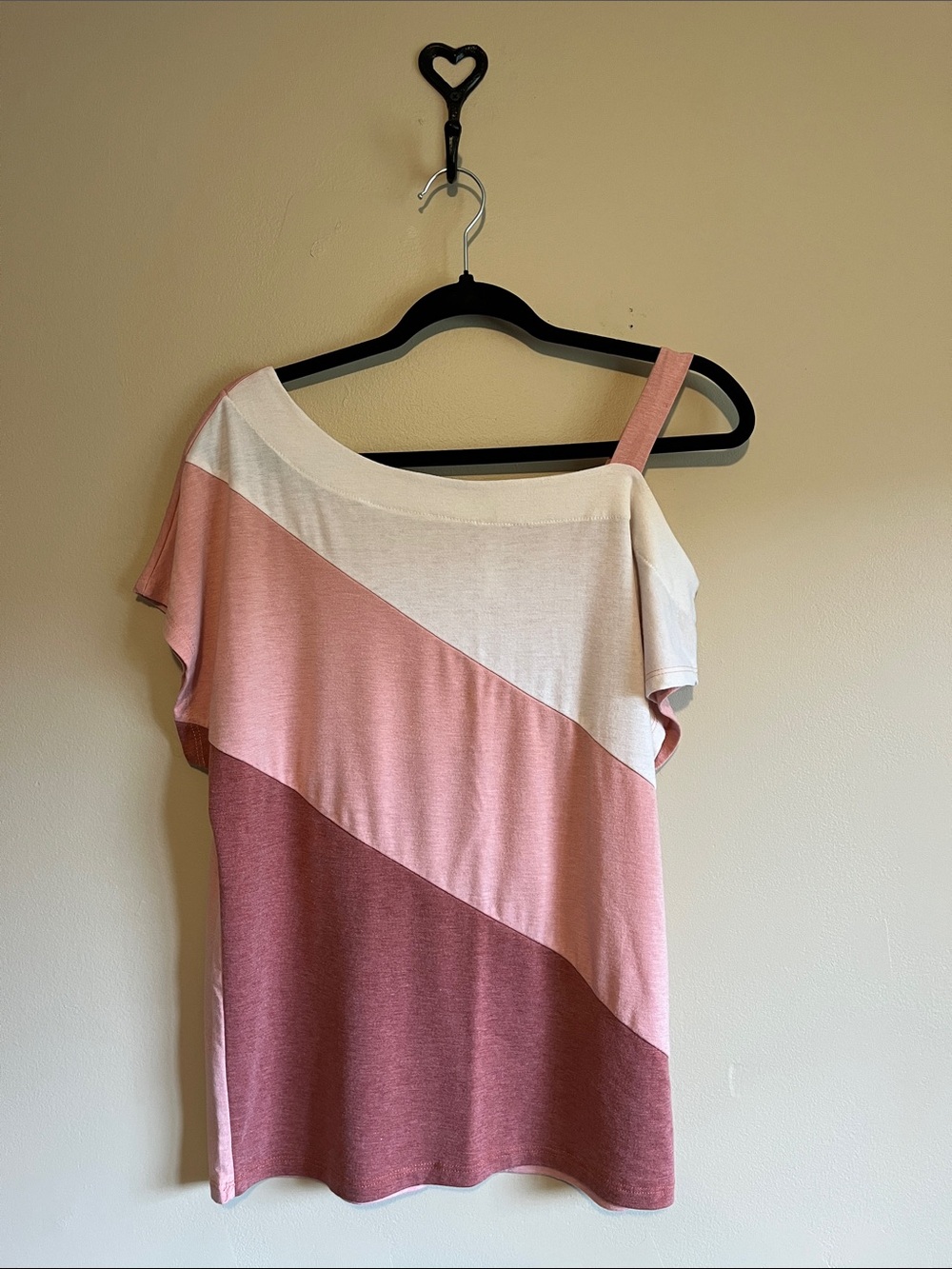 NWOT Pink and Cream One-Shoulder Colorblock Top